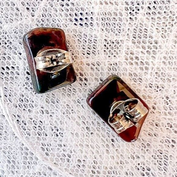 Vintage Natural Bloodstone Heliotrope Jasper Earrings - Picture 4 of 8